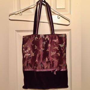 Velvet / satin tote bag with embroidered butterflies
